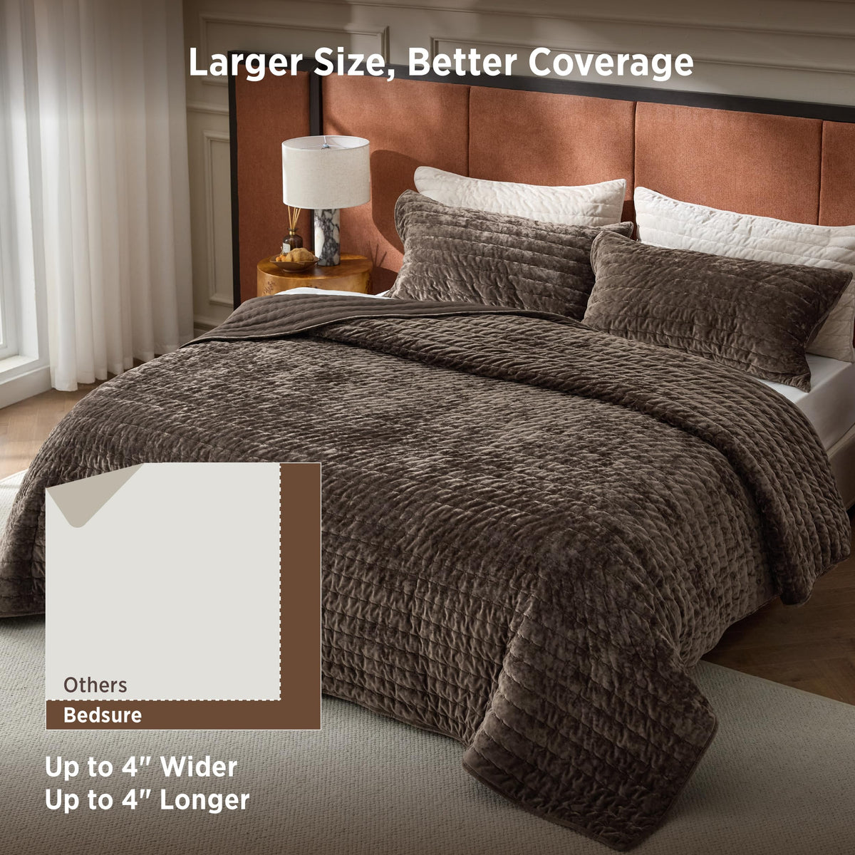 Velvet Quilt Set, Luxury Brown Bedding, Bedspread