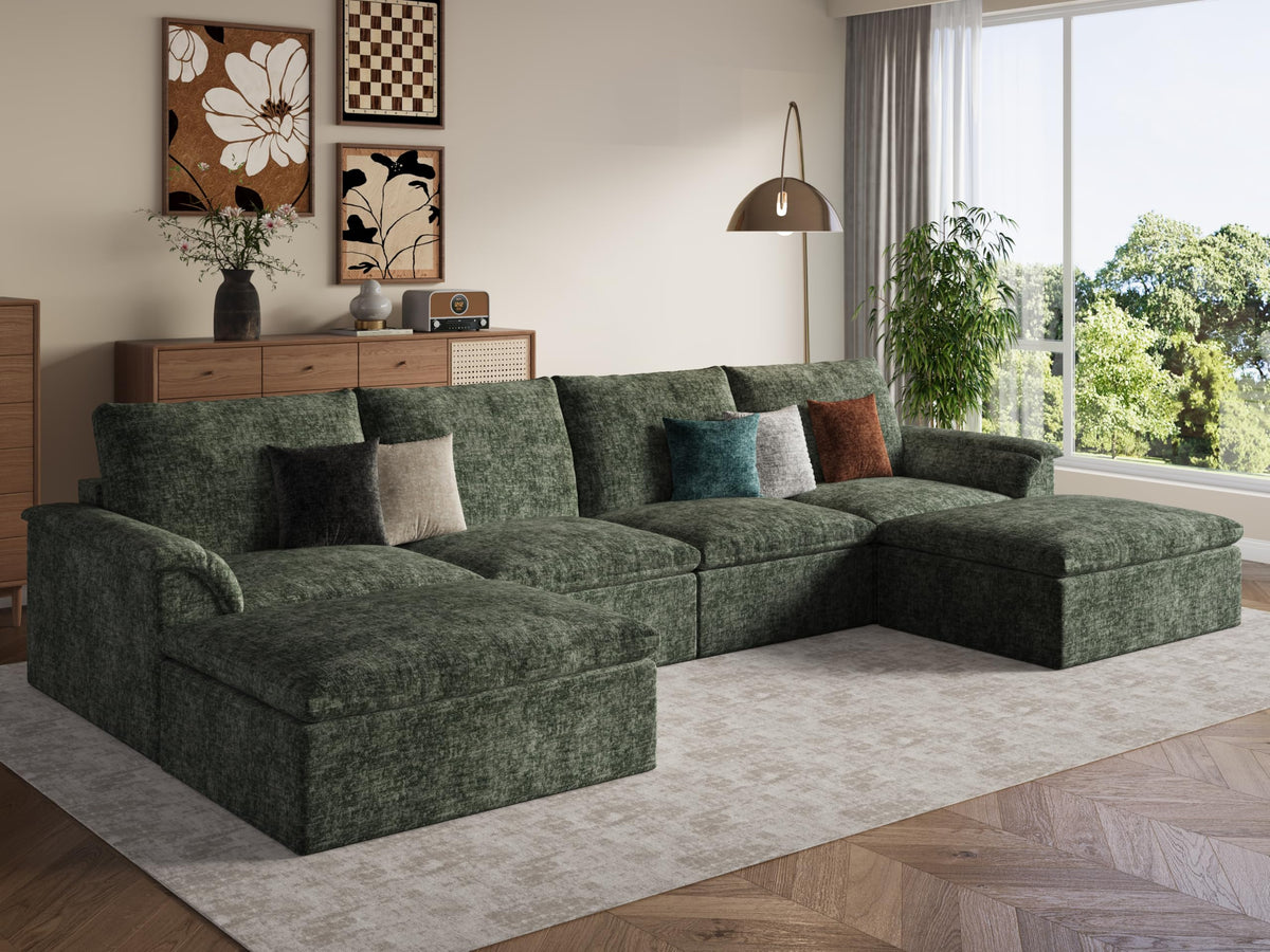 Boneless Couches, 147" U Shaped Couch, Green
