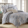 Kasey Blue Comforter Set - Comforter (104x92in) and 2 Shams (20x36in) - Medallion and Paisley Design - Blue