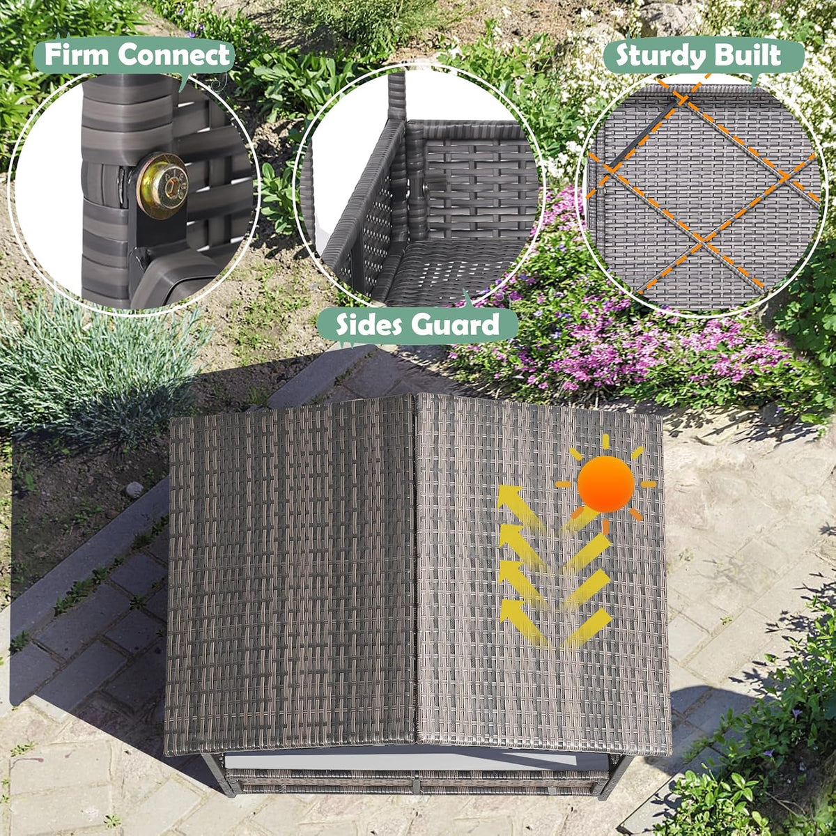 Outdoor Wicker Dog Bed with Canopy, Indoor HDPE Rattan Dog House, Raised Dog Cot Pet House, Elevated Pets Sofa
