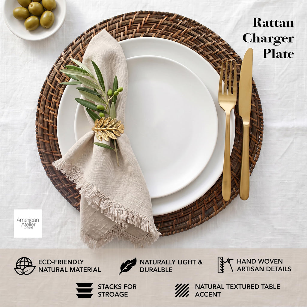Rattan Plate Chargers, Round Woven, Harvest, Set of 12