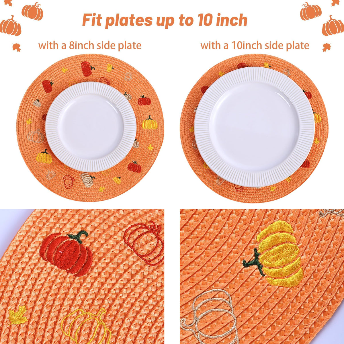 Orange Pumpkin Fall Placemats Set of 4 Round Table Mats