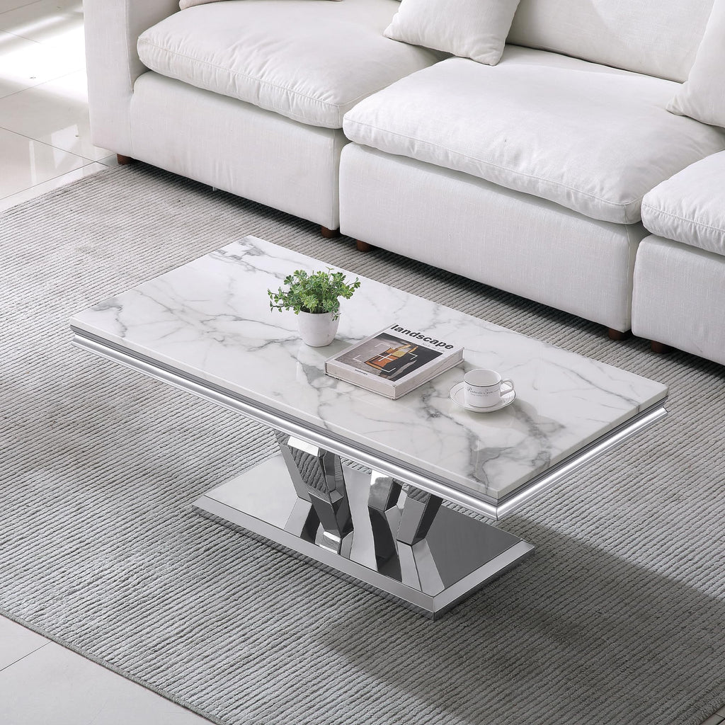 Modern 4 Piece Living Room Table Set, Includes 1 Coffee Table& 2 End Tables &1 Console Table, Luxury Faux Marble
