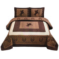 Peak 3 Pc Luxury Western Texas Cross Praying Cowboy Horse Cabin Lodge Barbed Wire Luxury Quilt Bedspread Oversize