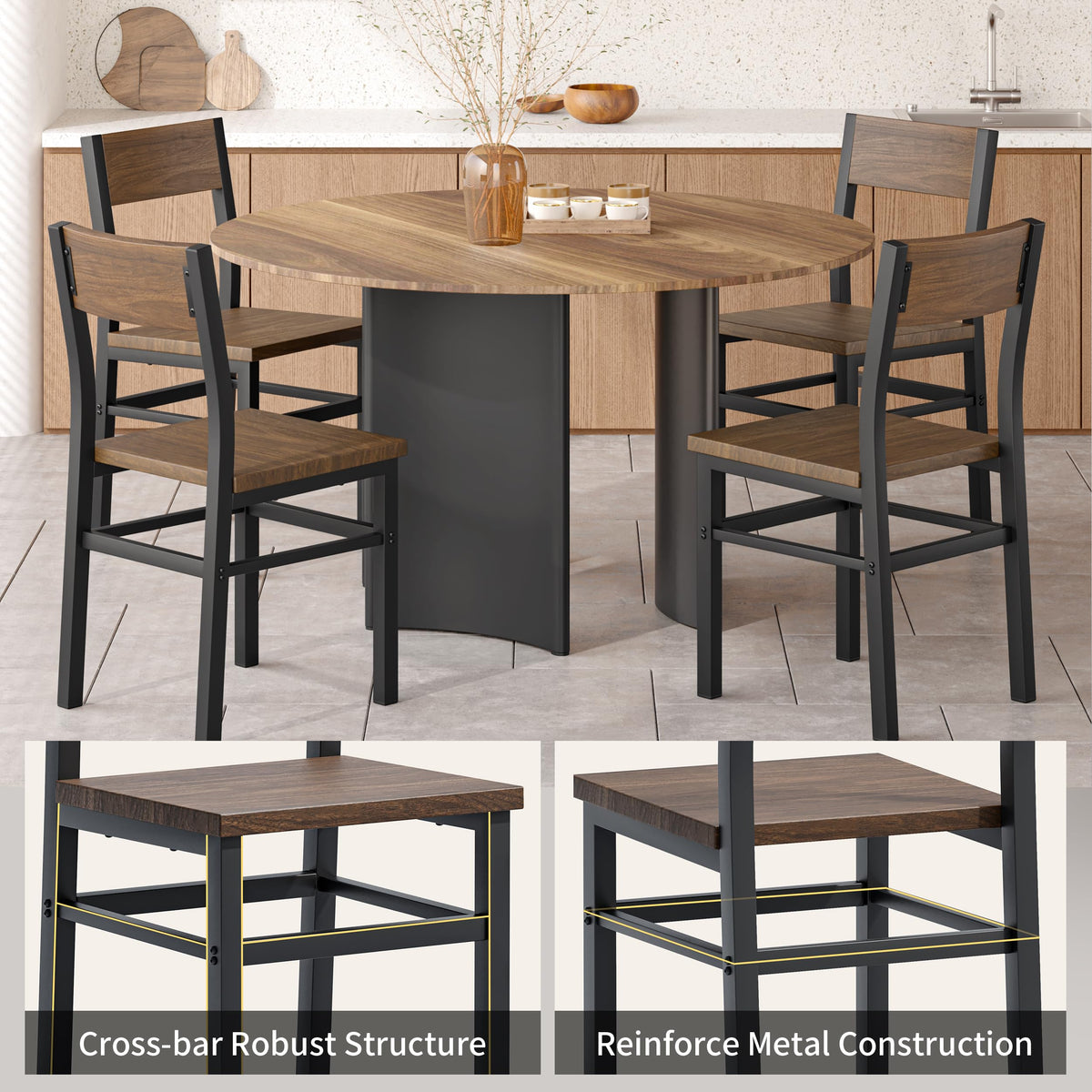Nut-Brown Dining Chairs Set of 4, Farmhouse Kitchen Room Chairs