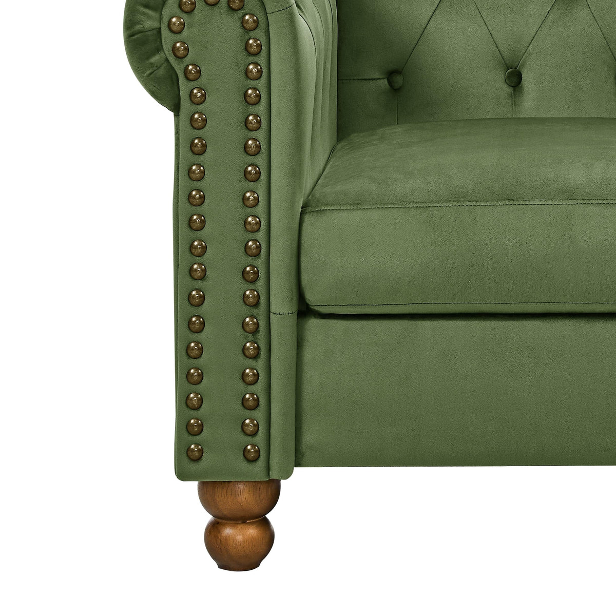 58" Green Velvet Chesterfield Loveseat, 2-Seater Sofa with Nailhead Trim
