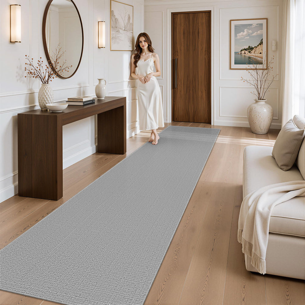 Runner Rug Non Slip, High-Low Pile Hallway Runners, Grey