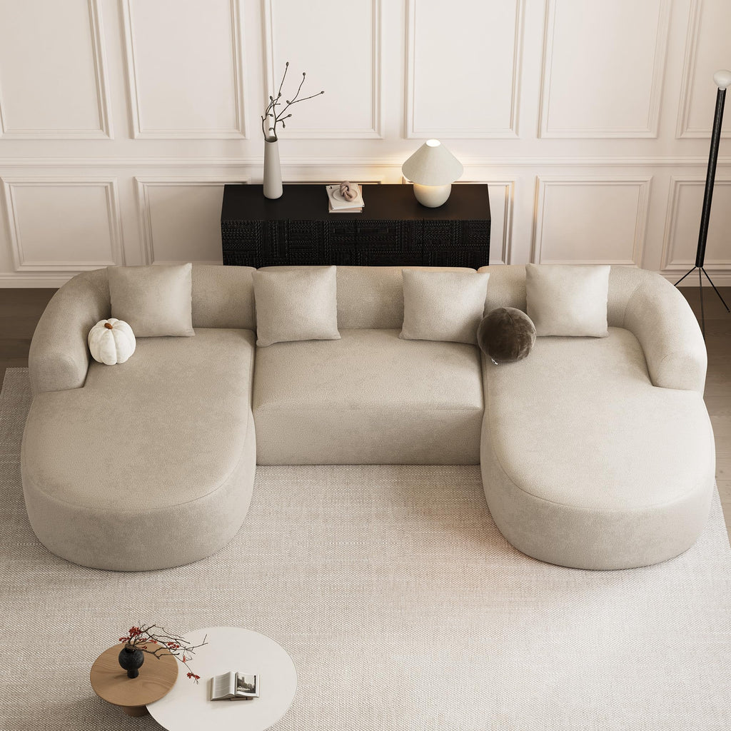 136" Oversized Boneless U-Shaped Sectional Sofa, Light Brown