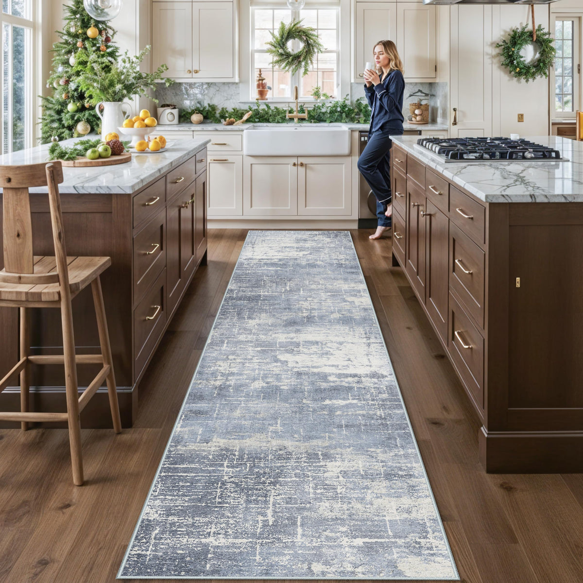 Washable 12ft Hallway Runner Rug: Non-Slip 2'6x12 Kitchen Rugs Low-Pile Entryway Rug Runner Abstract Soft Bedroom