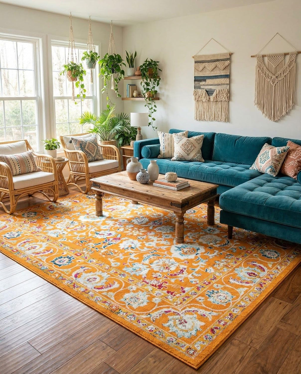 Aurelia Rug - Orange Easy-Clean Area Rug - Vintage Traditional Medallion Design, Perfect for Living Rooms