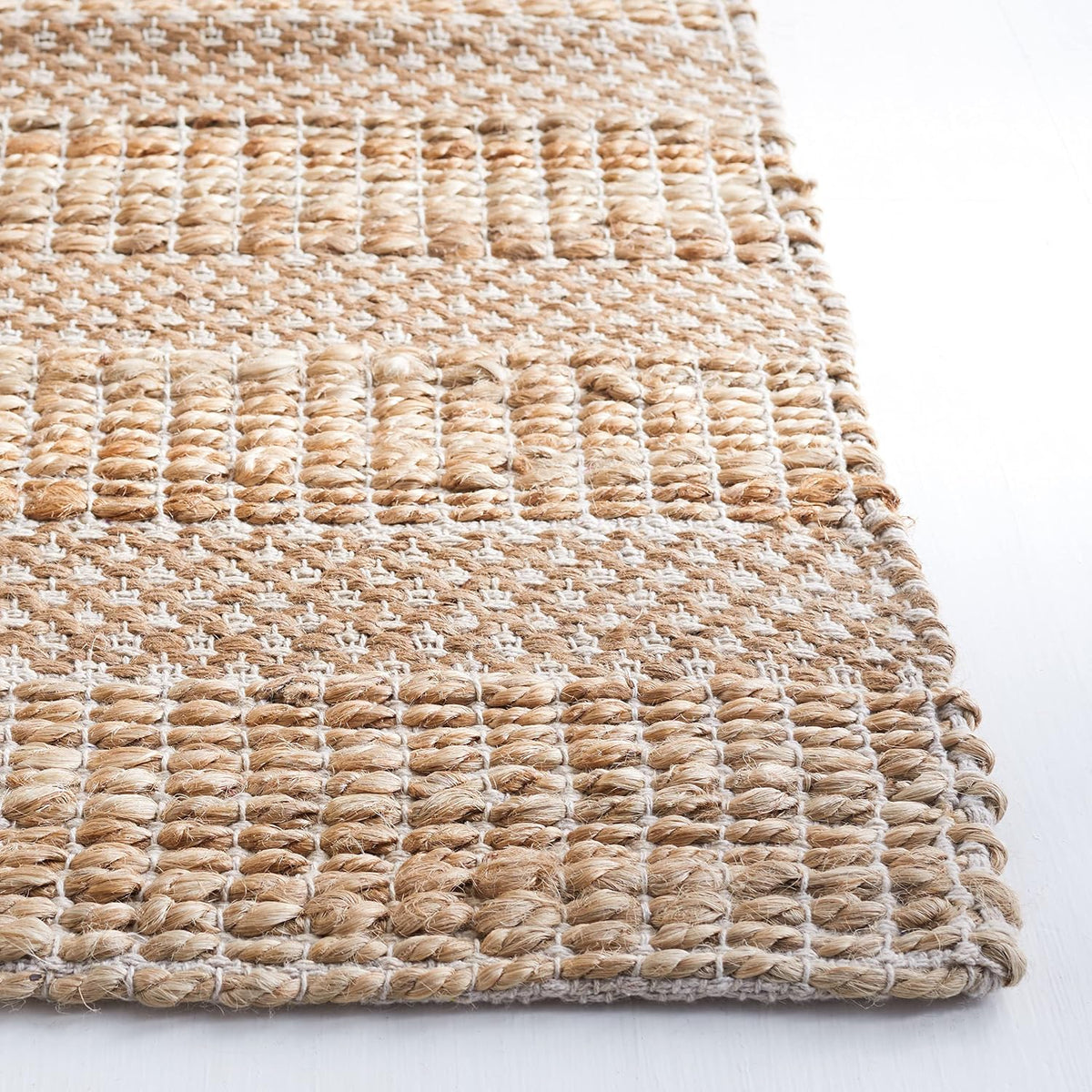 Natural Fiber Collection Area Rug, Ivory & Natural, Handmade Boho Farmhouse Rustic Jute & Cotton Jute