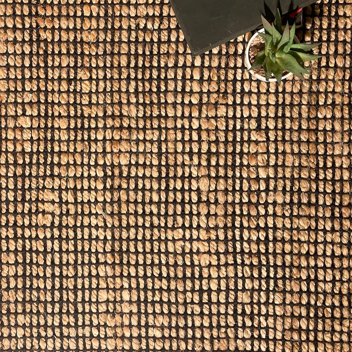 Jute Cotton Hand Woven Rug | Braided Doormat, Boho, Rustic, Natural Jute/Black | Farmhouse Vintage Area Rugs, and