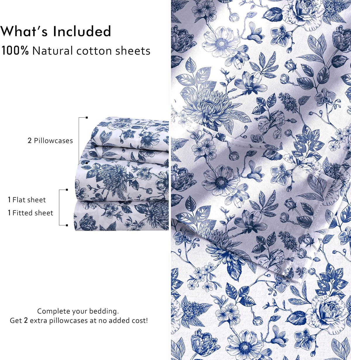 100% Cotton Percale Sheets King, Wild Flower - Set of 6