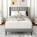 Twin Bed Frames with Wingback Headboard, Upholstered Platform Beds, No Box Spring Needed Sturdy Wooden Slat Support