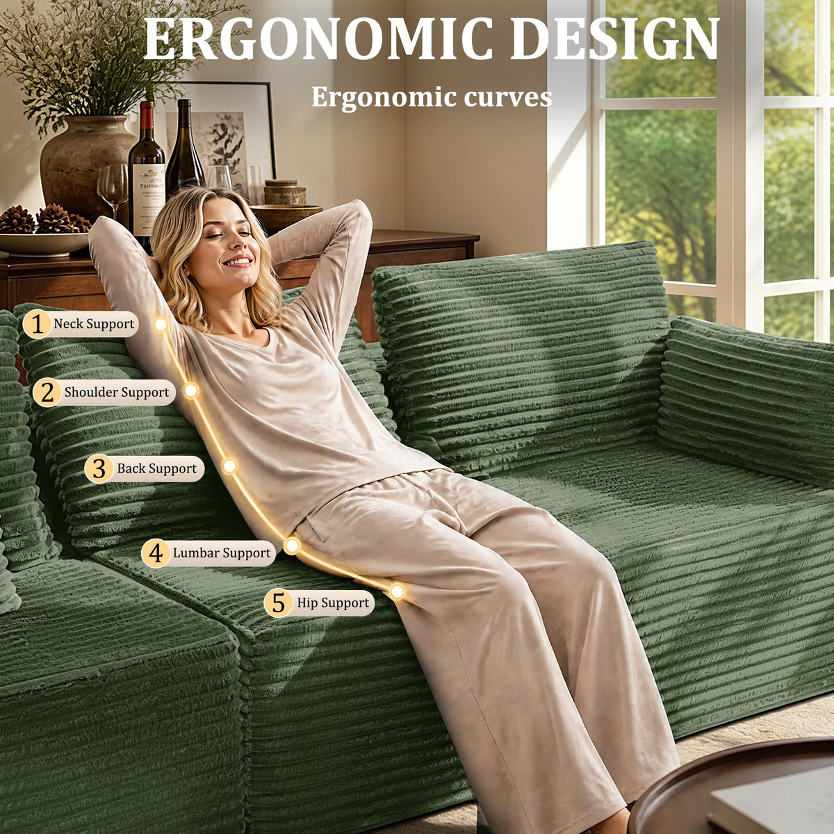 138" Oversized Boneless Couch, Modular Sectional Couches U Shaped Cloud Couch with Deep Seat No Assembly Required