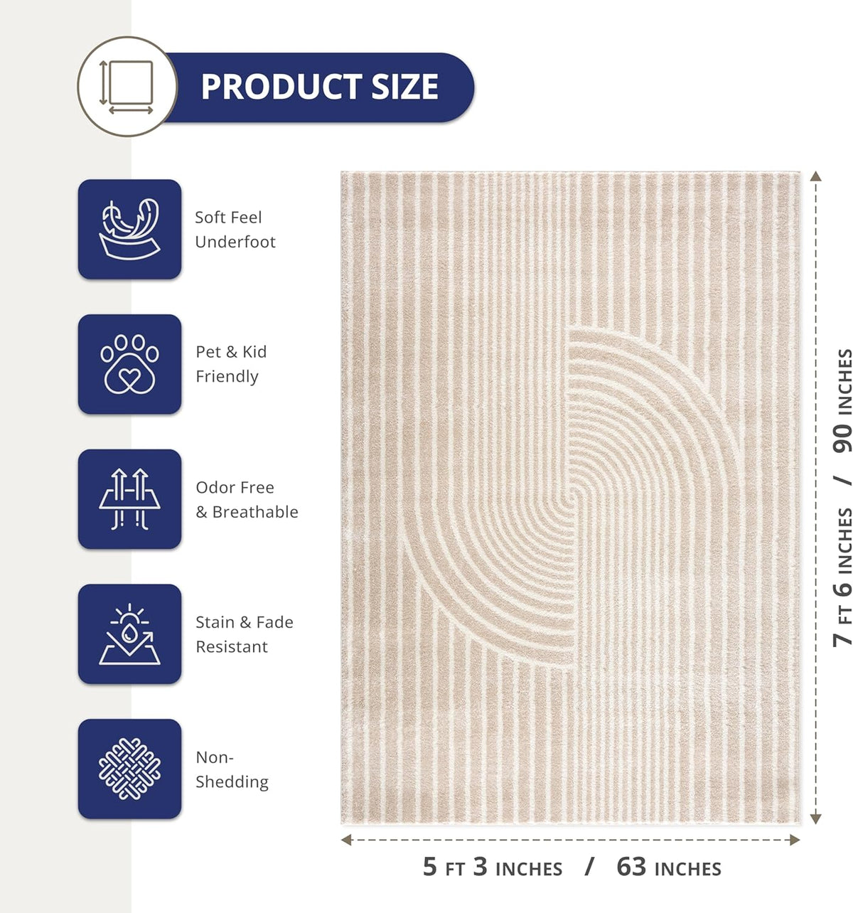 Area Rug for Living Room -Nuevo Beige Arch Pattern Area Rug, Soft and Durable Living Room Rug, Stain and Fade Resistant, Chic Modern Design, Pet & Kid Friendly