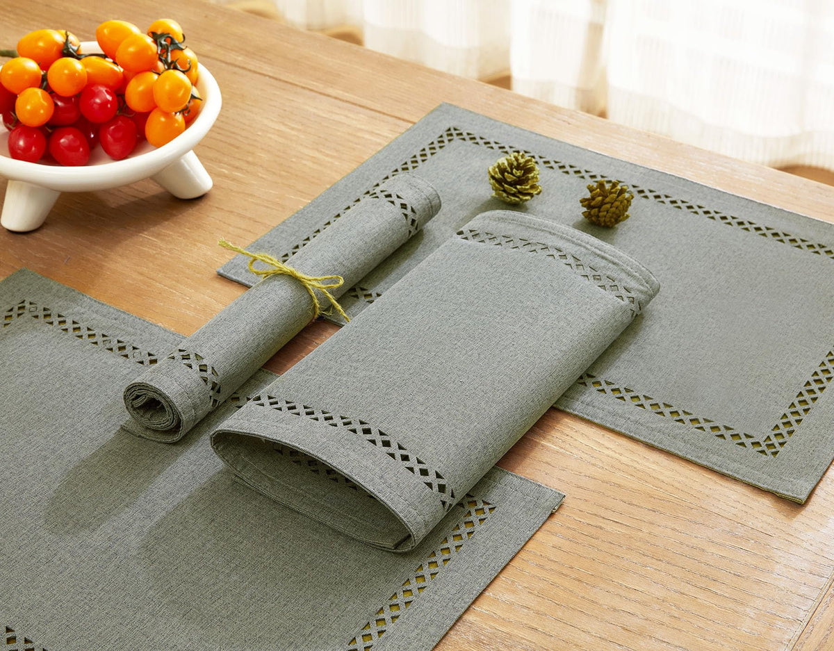 Farmhouse Burlap Place Mats, Grey Placemats Set of 4, 12 x 18 Inch