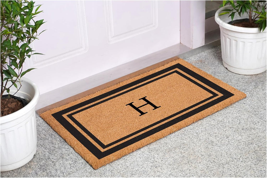 152962436H Black Border 24" x 36" Monogram Doormat, (Letter H)