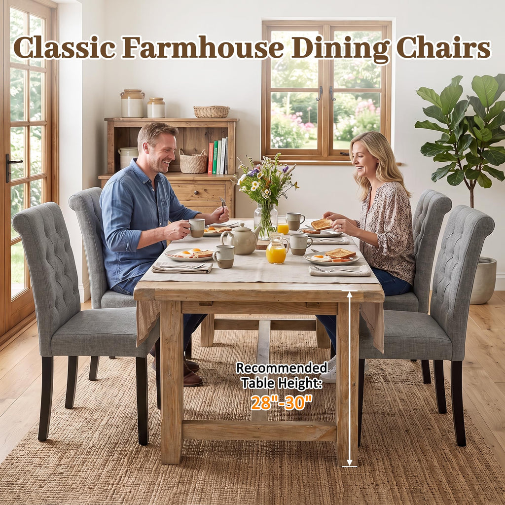 Set of 6, Modern Armless Parsons Side Chairs, Upholstered Button-Tufted Fabric Dining Kitchen Chairs with Solid Wood