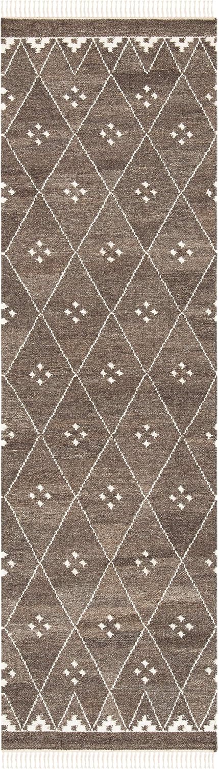 Natural Kilim Collection Runner Rug - 2'3" x 6', Brown & Ivory, Handmade Moroccan Boho Tribal Wool & Viscose, Ideal