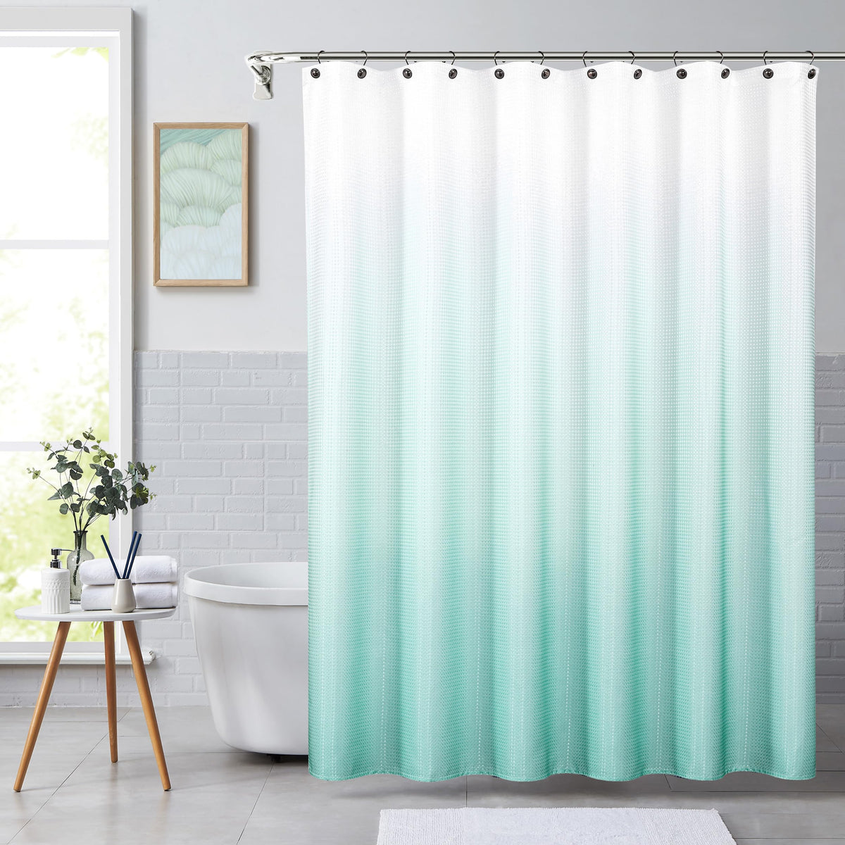 Aqua Ombre Waffle Weave Shower Curtain with Grommets, 70"x72"