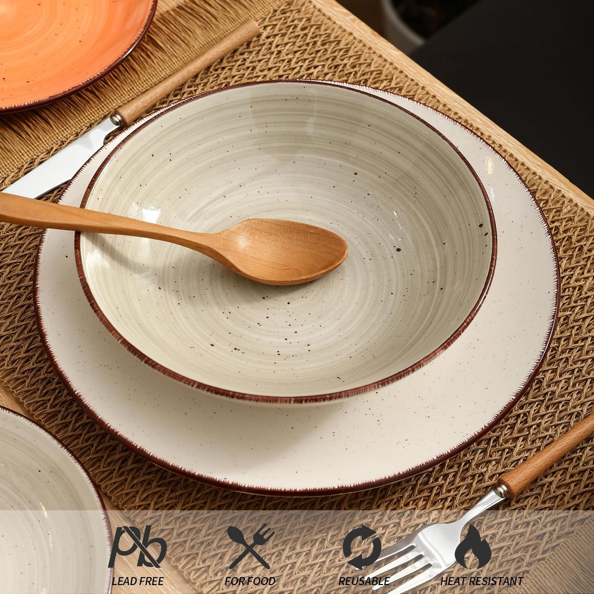 Stoneware Dinnerware Sets, 18 Piece Glossy Plates and Bowls Sets, Scratch Resistant Dishes, Microwave & Dishwasher