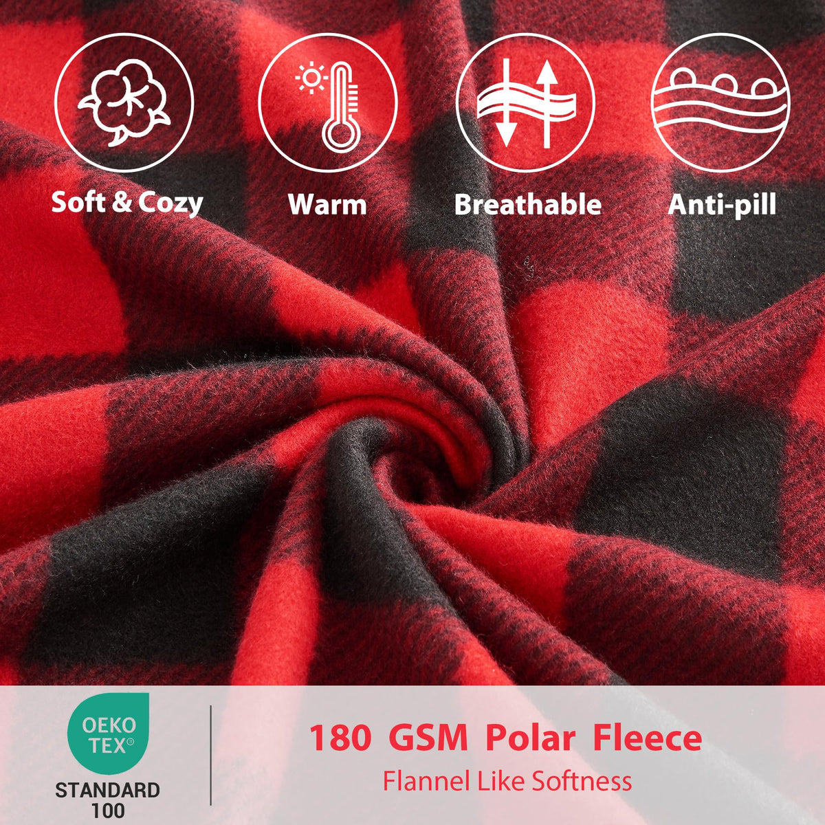 Fleece Sheet Set, Soft Plush Bed Sheets, 4-Piece, Red Buffalo Plaid