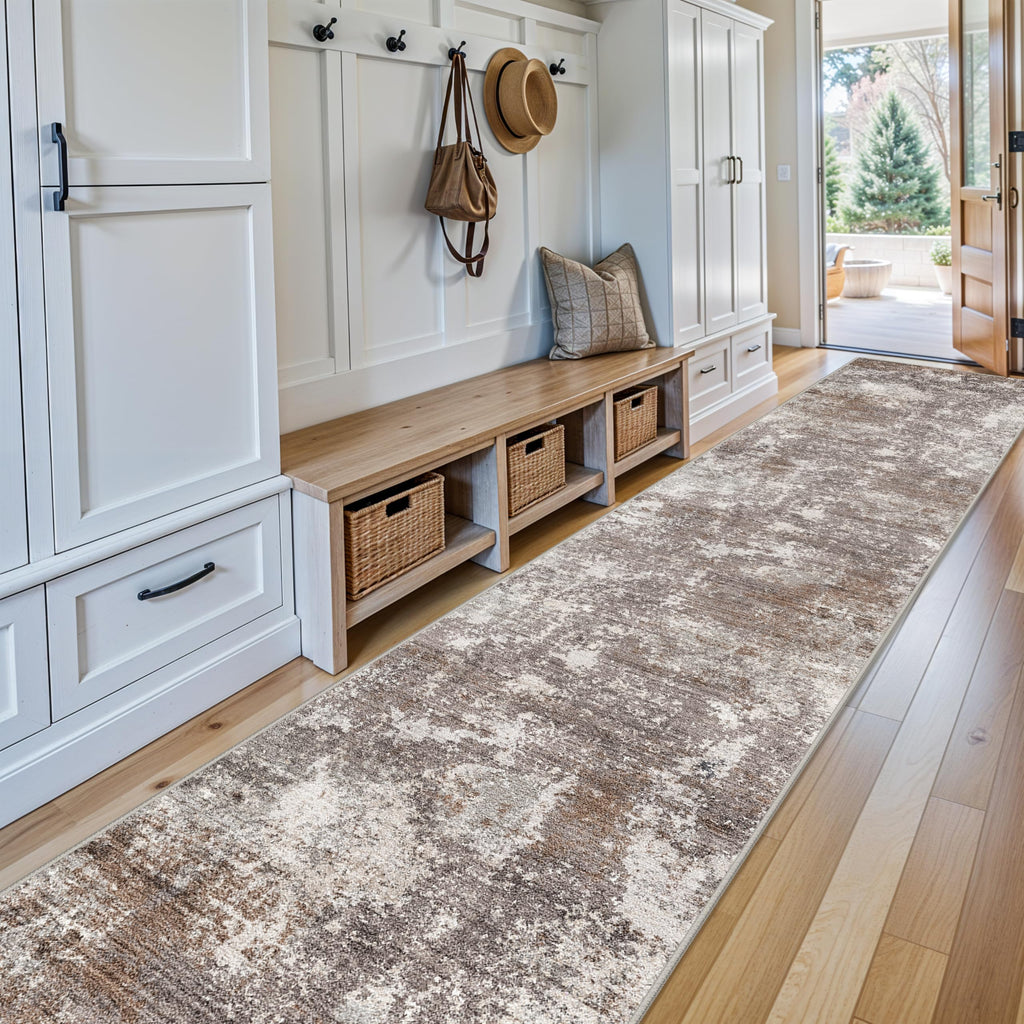 3x15 Ft Long Hallway Runner Rug - Non-Slip Washable Wide Kitchen Runner | Modern Abstract Floor Carpet for Indoor