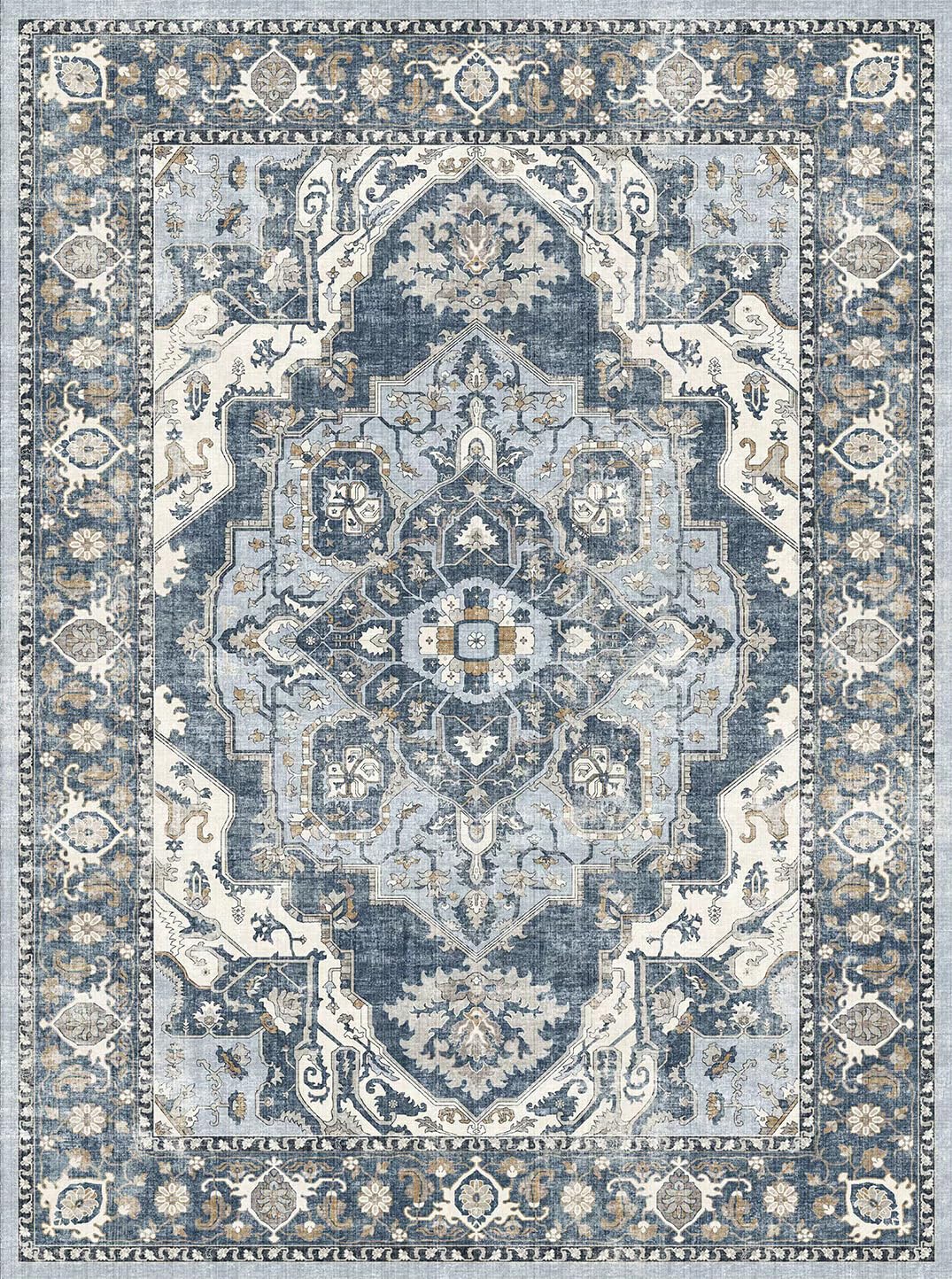 Washable 3x15 Hallway Runner Rug: Vintage Non-Slip Kitchen Rugs Soft Low Pile Stain Resistant 15ft Long Carpet