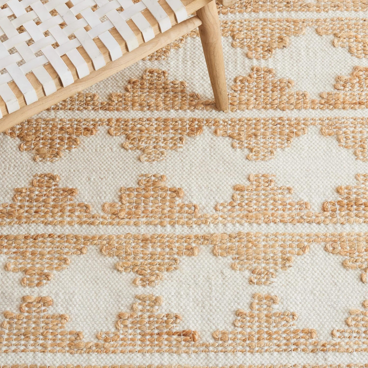 Natural Fiber Collection Area Rug - 6' Square, Ivory & Natural, Handmade Farmhouse Jute & Wool, Ideal for High