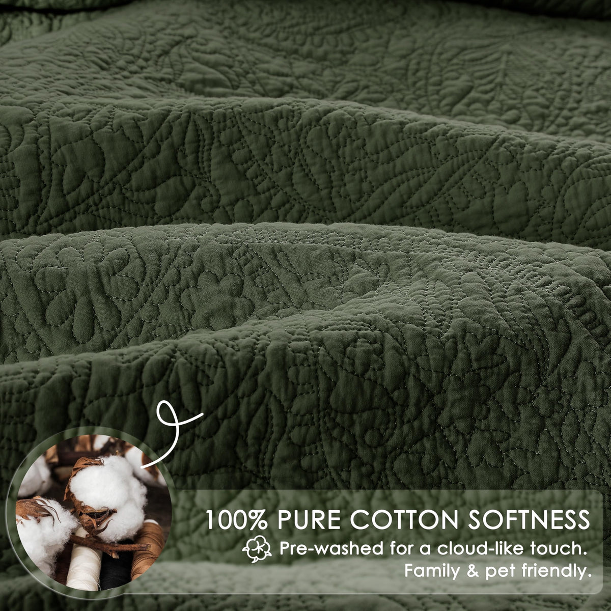 Twin 100% Cotton Paisley Quilt Bedding Set Olive Green Comforter