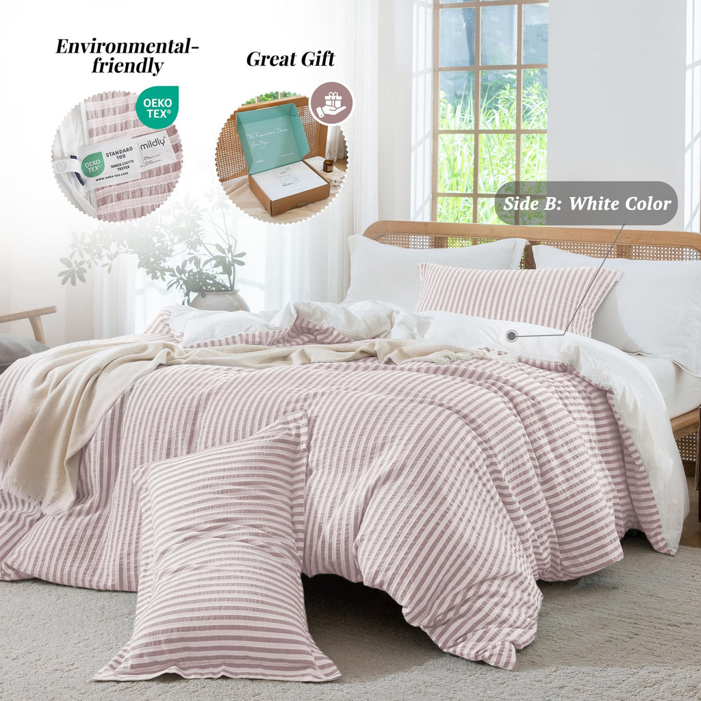Jacquard Striped Duvet Cover Set 3pcs Dual Zipper Mauve Cal King