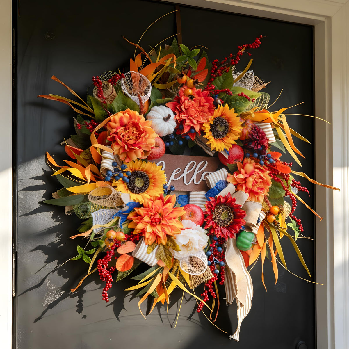 Fall Wreaths for Front Door 24 Inch Autumn Harvest Sunflower Apple Wreath