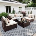 7-Piece Wicker Patio Furniture Set with Coffee Table, White | Outdoor sectional sofa set, patio conversation set for