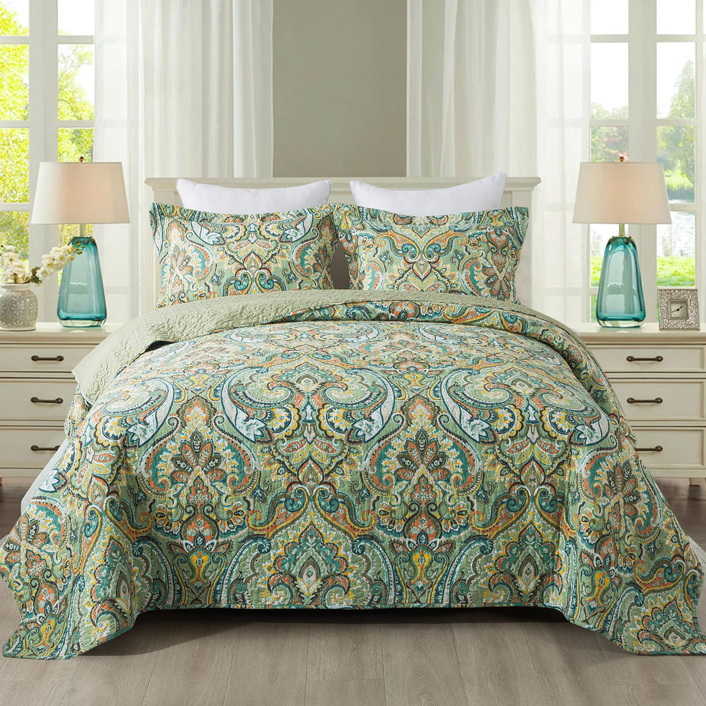 Lightweight Cotton California King Quilt Set - Breathable Reversible Bedspread for Hot Sleepers, Farmhouse Floral