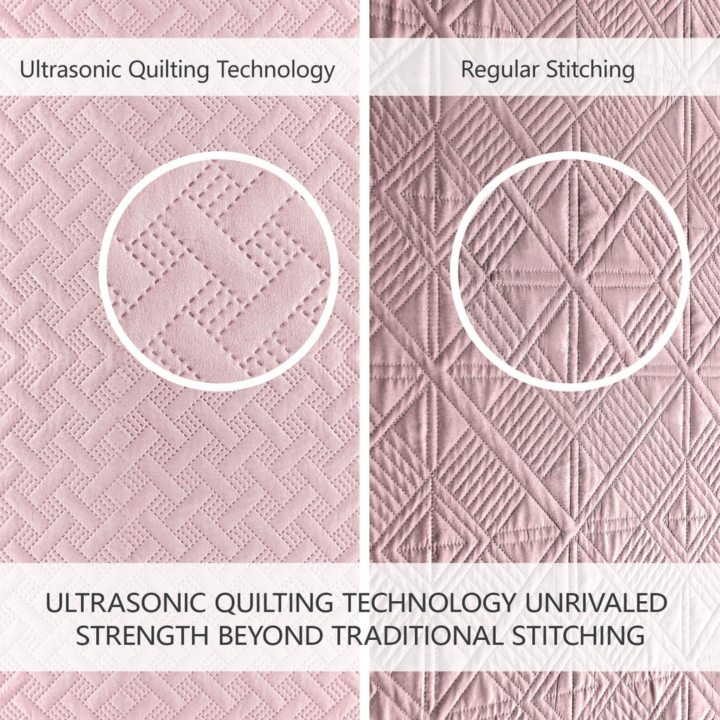 Quilt Bedding Set Pink Lightweight Bedspreads Set, Modern Style Geometric Weave Stripe Pattern, Soft