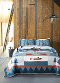 Wildlife Fish Quilt Set, Cabin Bedding, with 2 Shams