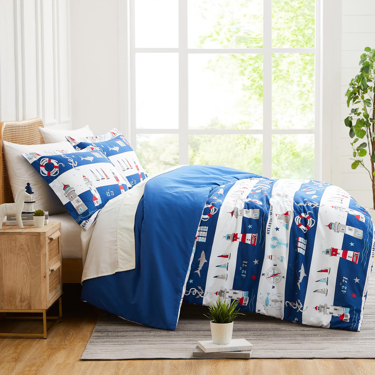 2 Piece Bedding Duvet Cover Set w/ Sham Reversible, Coastal Blue