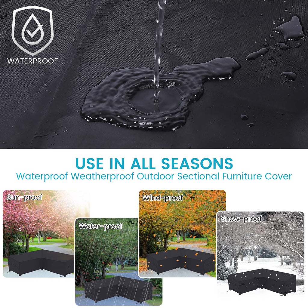 Patio Sectional Sofa Cover Outdoor Waterproof Windproof 85" X 85" V-Shaped Garden Couch Furniture Protector Cover for