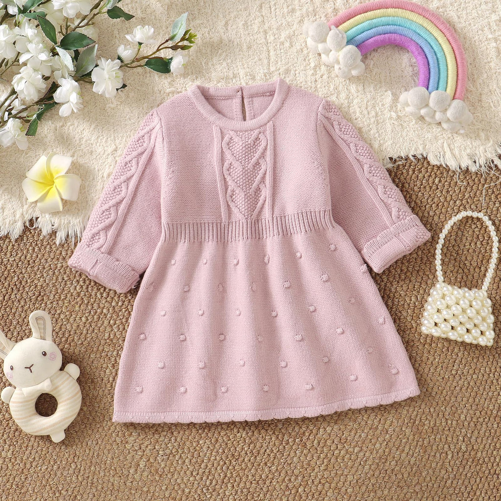 Toddler Baby Girl Sweater Dress Pompoms Long Sleeve Pink