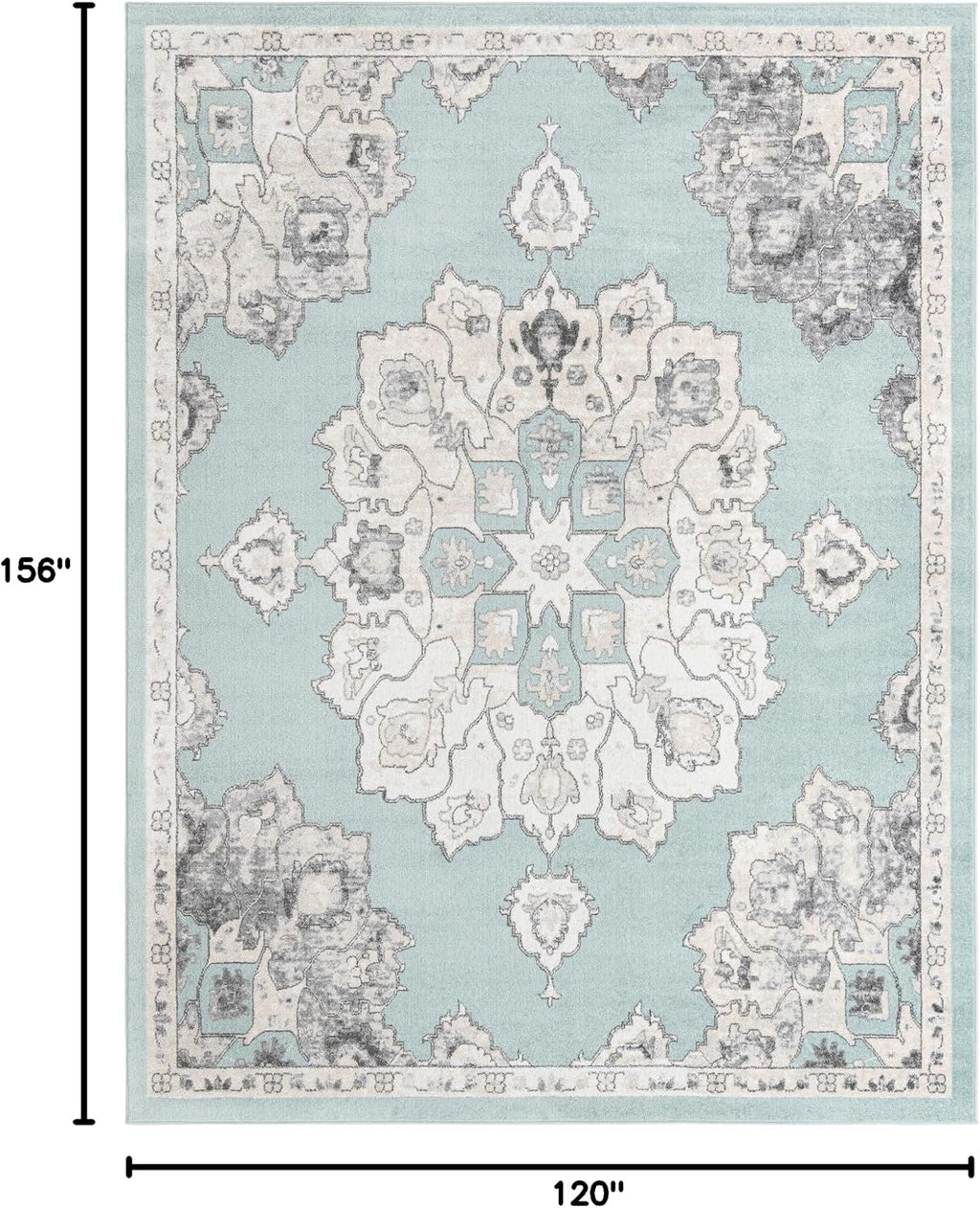 Parker Rug - Aqua Easy-Clean Rug - Vintage Medallion for Living Rooms, Dining Rooms, and Large Spaces