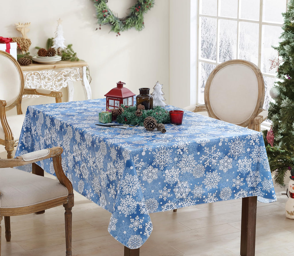 Christmas Blue Snowflakes 52 x 70 Inch Rectangle Vinyl Tablecloth