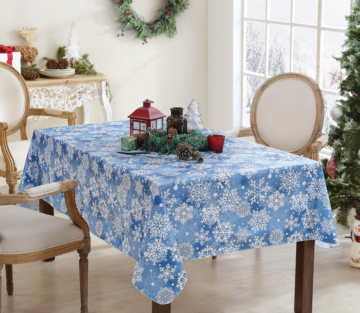 Christmas Blue Snowflakes 52 x 70 Inch Rectangle Vinyl Tablecloth