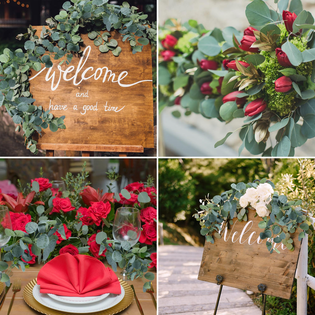 4 Pack Artificial Eucalyptus Garland Greenery Leaves Handmade 3D Silk Vines Silver Dollar Leaves Faux Leaf Plants for