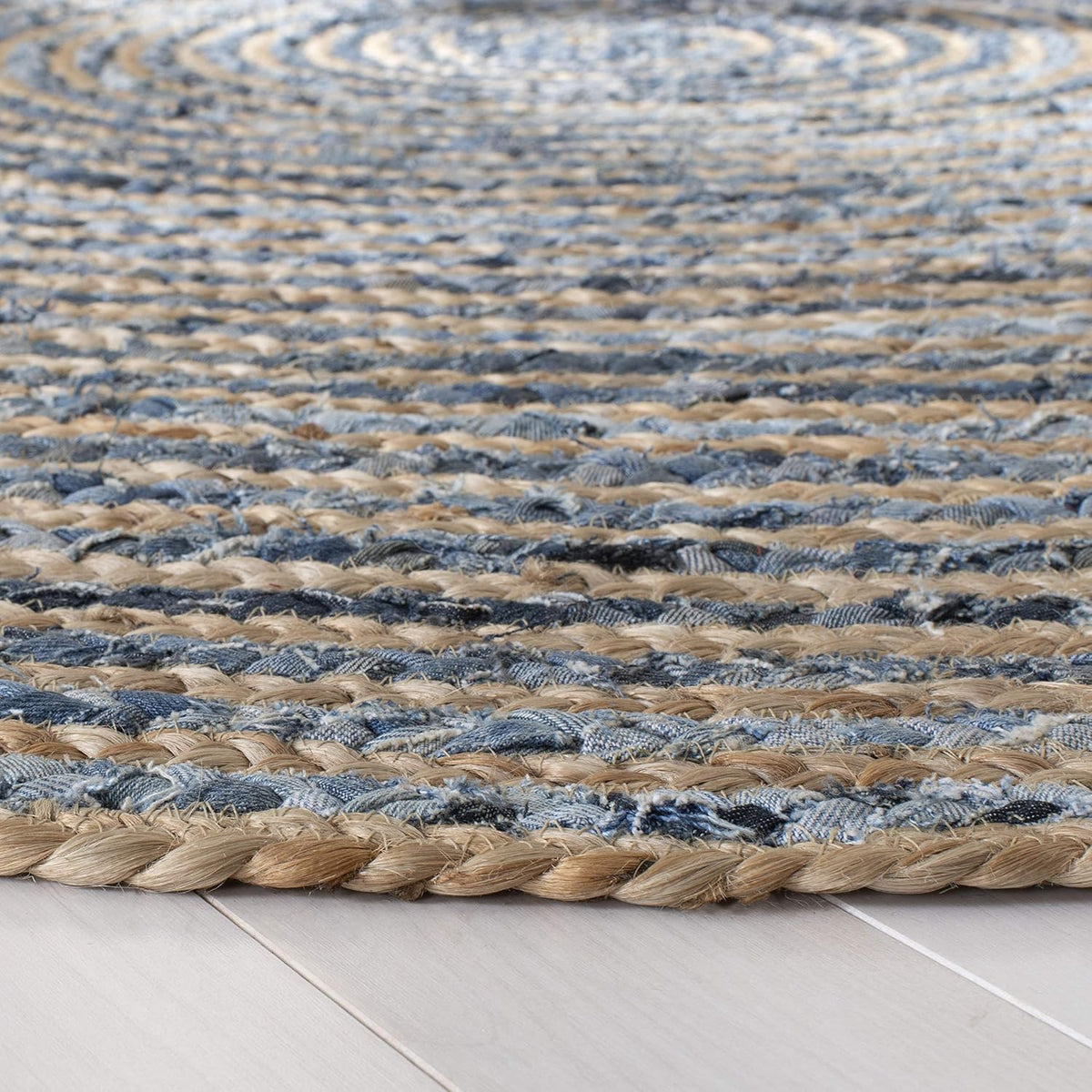 Cape Cod Collection Area Rug - Oval, Natural & Blue, Handmade Flat Weave Jute, Ideal for High Traffic Areas