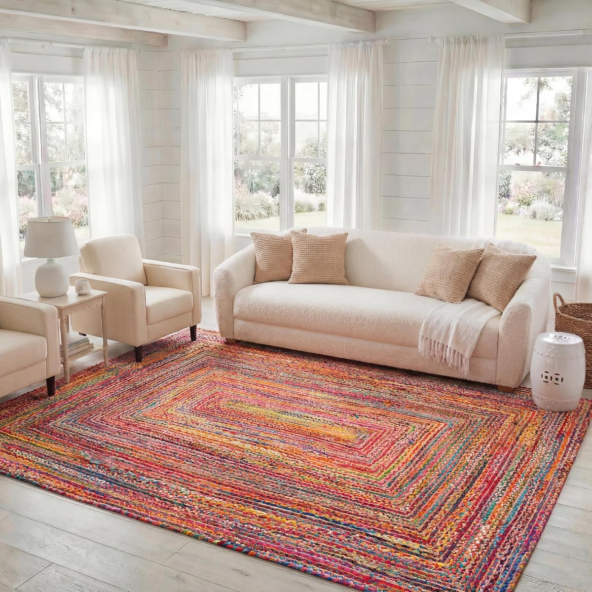 Cape Cod Area Rug, Jute Braided Large Red & Multi CAP202A | 1/4" Pile, Indoor Rug, Handwoven, Braided Jute &