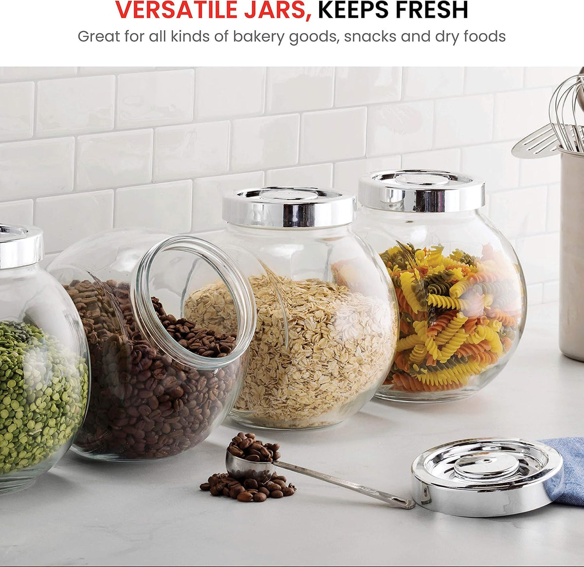 Pandora Glass Candy Jar 751⁄2-Ounce Cookie Jar (2 Pack) with Plastic Airtight Seal Lid 2-Way Display, Bulk-Food - Set of 2