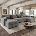 146.5'' Modular Sectional Sofa, U Shaped Oversized Extra Deep Couches, 4-Seat Chenille Couch with Wooden Legs