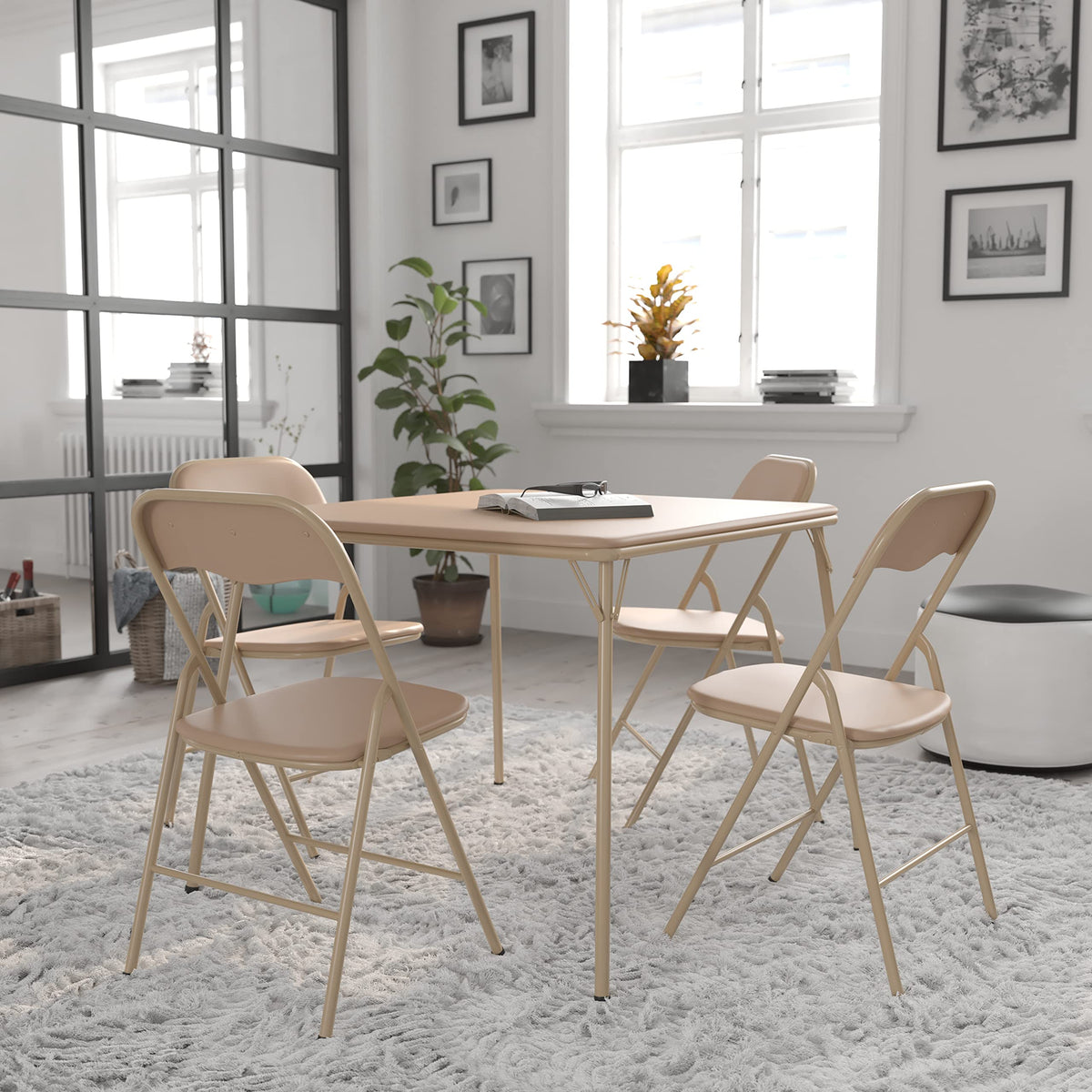 Madison 5-Piece Folding Card Table and Chair Set, Tan