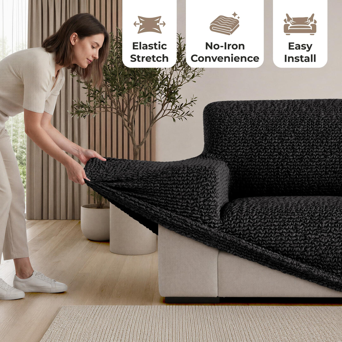 Premium Stretch Couch Covers for Sofa - Sofa Chair Cover Washable, Dogs & Pets Friendly - Elastic Polyester Loveseat